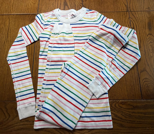 Hanna Andersson Rainbow Striped Long Johns EUC Pajamas Set Size 150 ( 12 )