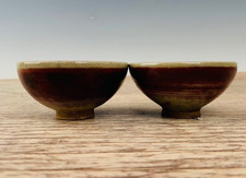 3.1" Antique Old Chinese Song Dynasty Jun Kiln Porcelain Pattern Bowl Bowls Pair