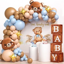 Teddy Bear Blue And Brown Theme Decoration Balloons Backdrop For Boy Baby Shower
