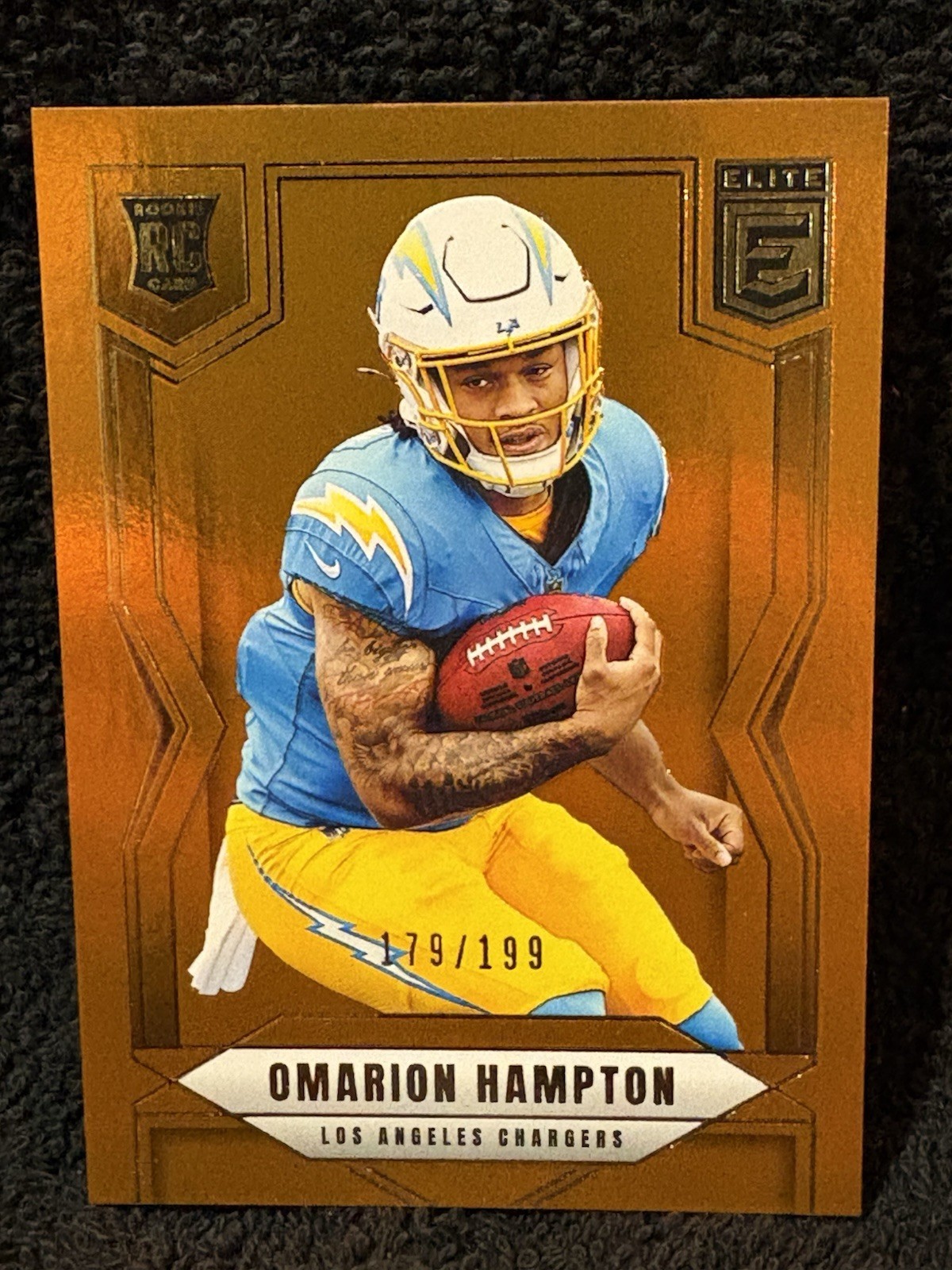 2025 Panini Donruss Elite Omarion Hampton Orange /199 #132 Los Angeles Chargers