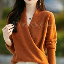 Winter 100 Pure Wool Women Sweater V-neck Pullover Standard Cashmere Jumpers