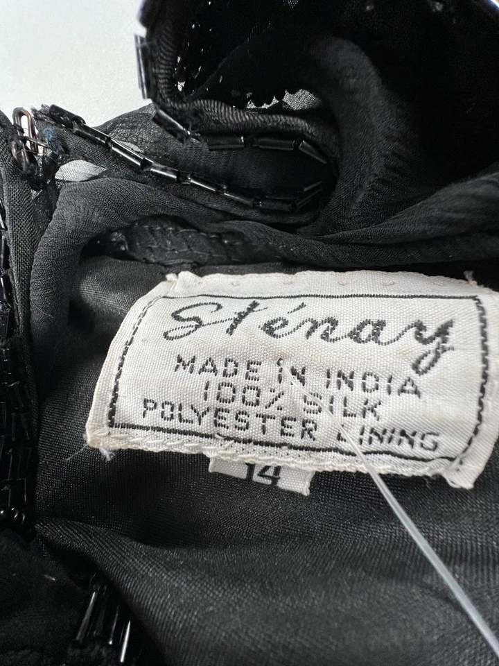 Новый с Ярлыками винтажный Stenay черный блестками бисером длинным рукавом платье (размер 14) - 100% шелк - Изображение 3 из 4