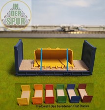 Spur TT Flat Rack Beladung Baggerschaufel 20 ft Modellbahn Transport Verladung