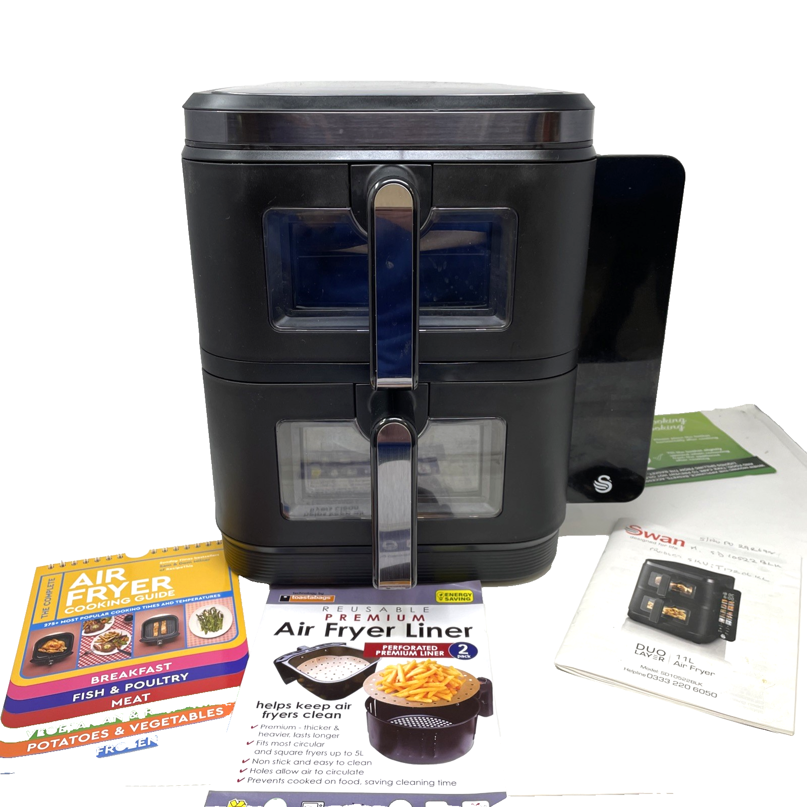Swan SD10522BLK 11L Twin Stack Air Fryer, Digital Touch Display, Black Untested