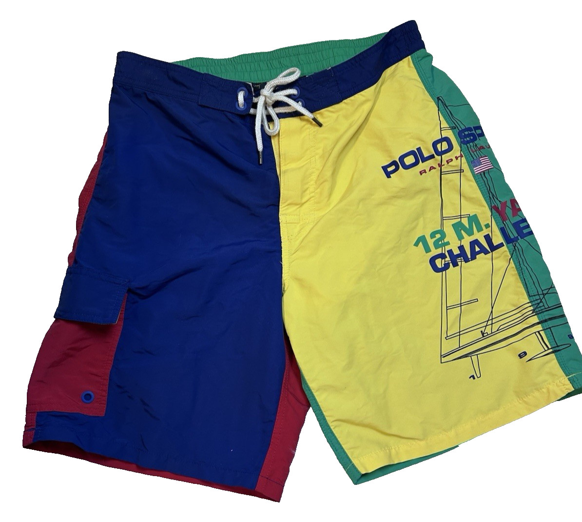 VTG Polo Ralph Lauren Sports Yacht Challenge Colorblock Swim Trunks Small Preppy