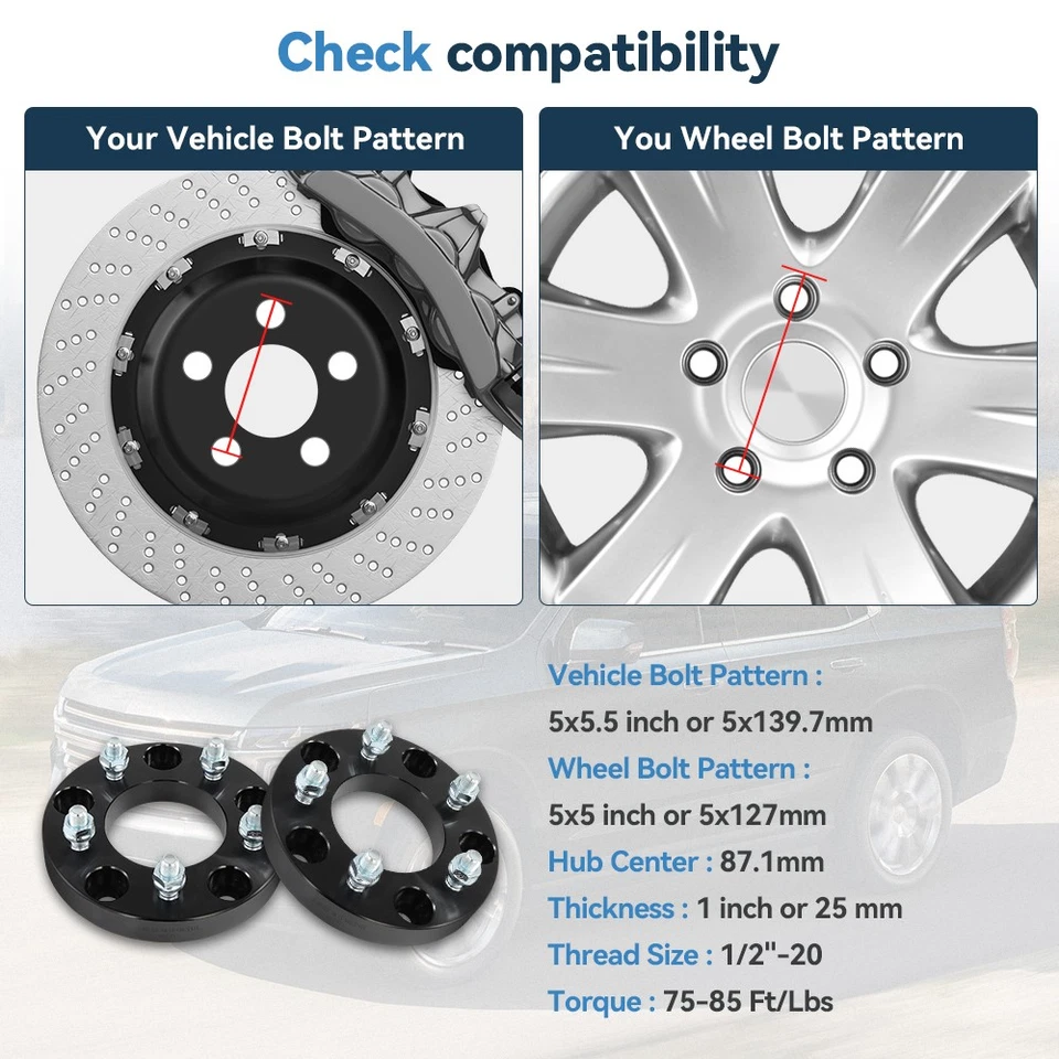 4 Pcs 1" 5x5.5 to 5x5 Wheel Adapters 1/2"x20 For Ford Dodge 5x139.7 to 5x127 - Image 2 of 4