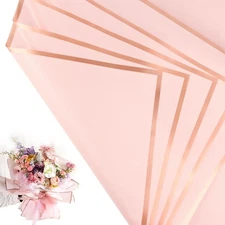 30 Sheets Pink Gold Edge Flower Bouquet Wrapping Paper Waterproof Florist