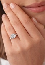 Silver Tone Cushion Cut Halo Ring Clear CZ Stones Women’s size 8, new, no tags