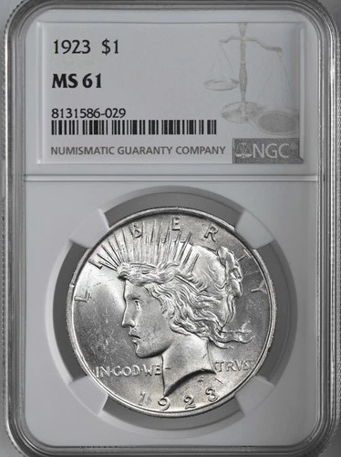1923-P  $1 PEACE SILVER DOLLAR  "PHILADELPHIA MINT"  NGC MS61 #8131586-029