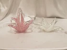 Vintage 1990s Murano Art Glass Sculpture Candy Bowls Set of 2 Pink White
