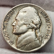 1943 P Jefferson Silver War Nickel 5c Philadelphia Mint Vintage US Coin J-p43B6