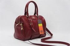 TORY BURCH BINTAGE BUCKLE LEATHER SATCHEL SHOULDER BAG DARK CHERRY 495