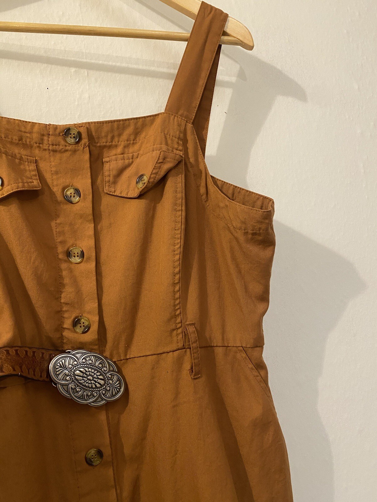 Rust Color Strap Tortoise Shell Button Up Dress S… - image 13