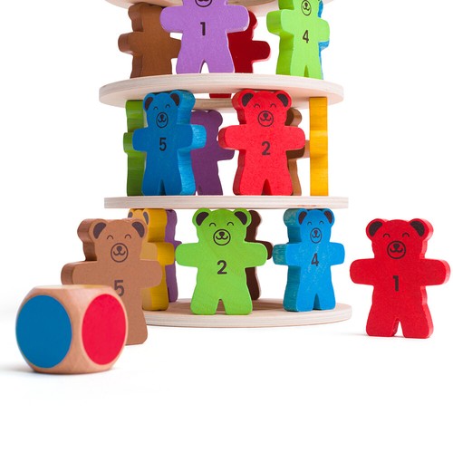 Bigjigs Toys Teddy Tumbling Tower Juego - 49 piezas Juego de apilamiento, juguetes de madera - Imagen 3 de 8