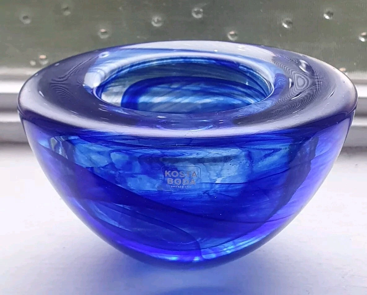 ?️KOSTA BODA SWEDISH ATOLL SWIRL CANDLE HOLDER VOTIVE ANNA EHRNER MCM GLASS