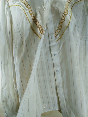 Cameo Rose blouse white/gold striped women Western long sleeve USA shirt Sz 44 - Picture 2 of 9