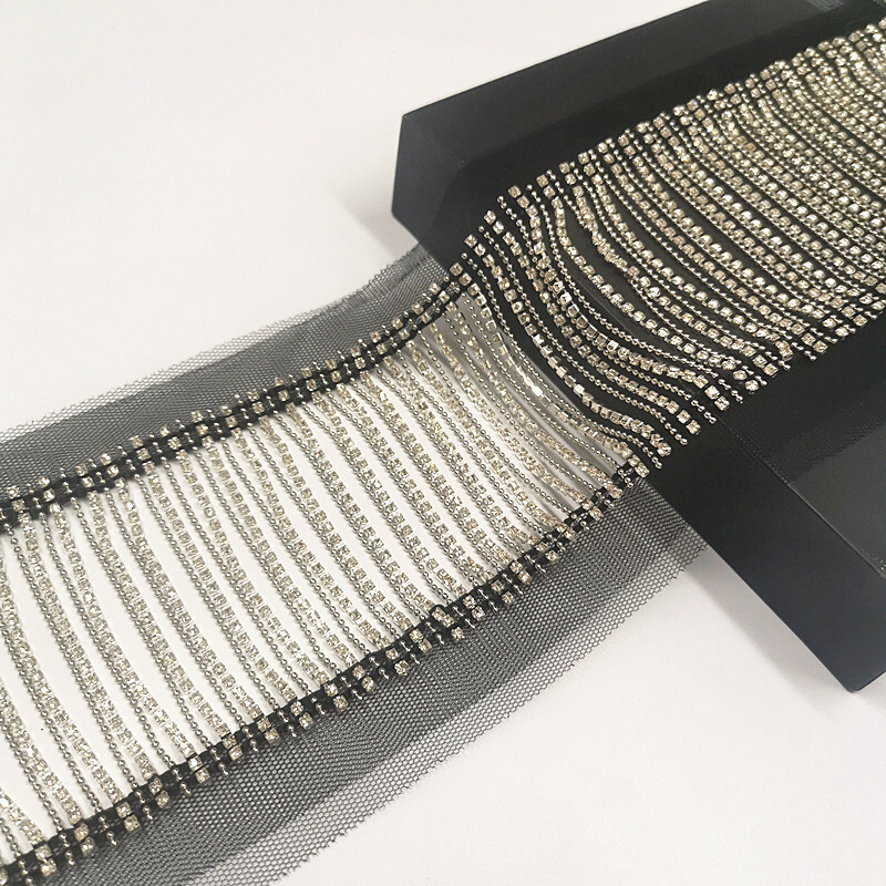 1 Yard Tassel Crystal Rhinestone Beaded Fringe Chain Mesh Trim Sewing Craft Diy