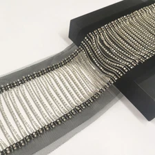 1 Yard Tassel Crystal Rhinestone Beaded Fringe Chain Mesh Trim Sewing Craft Diy