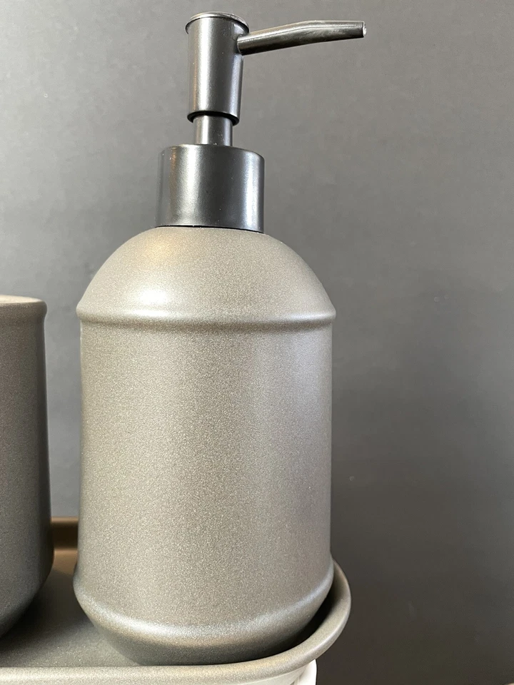 IKEA GANSJON Glazed Gray 3 Piece Bathroom Set 10oz Used - Image 3 of 4