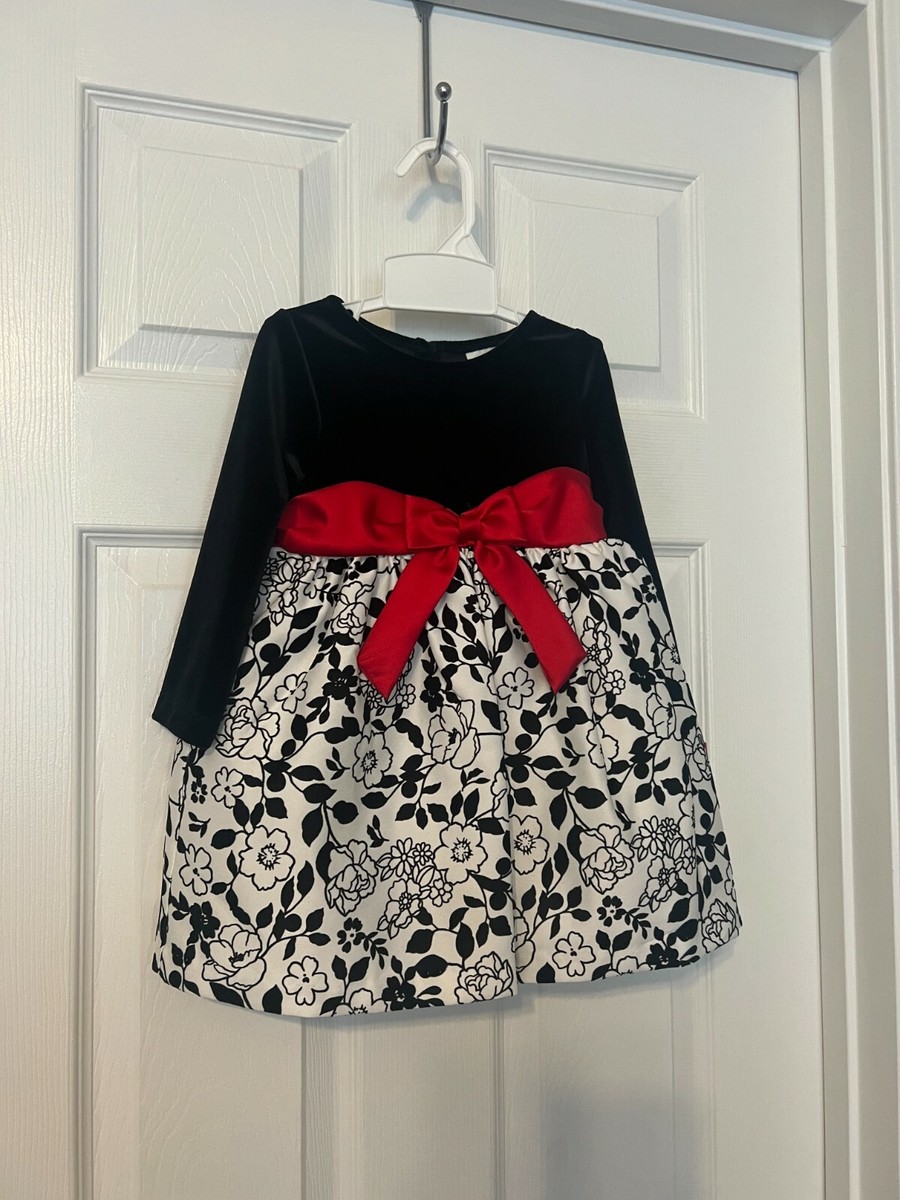 Rare Editions Black/White Velvet Infant Special Occasion/Christmas Dress Sz  18m