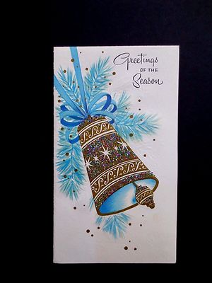 Vintage Unused Colorful Glittered Xmas Greeting Card Ornate Holiday ...