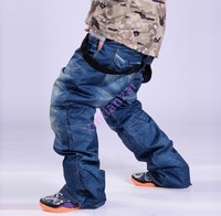 Korean Vogue Mens Womens Waterproof Ski Pants Denim Snowboarding Winter Thicken