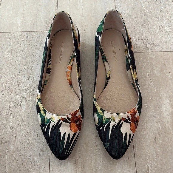 Stuart Weitzman Botánico Tropical Floral Pisos Boho Resortwear Verde 6 Foto 2 de 4