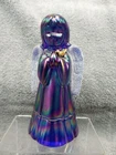 Fenton Blue Carnival Glass Angel With Frit Wings Gold Dove Praying Hands