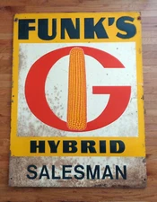 VTG  1960's FUNK'S G HYBRID Seeds 40" X 53" Metal Dealer Sign Farm Agriculture