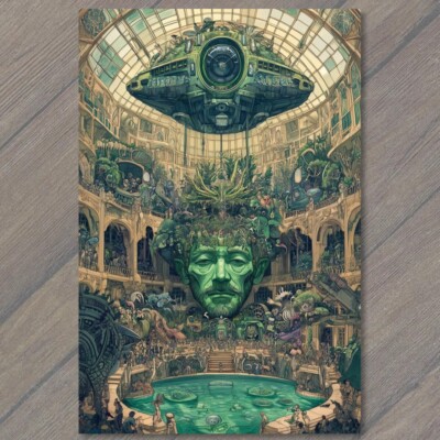 Art Print Futuristic Arena Crowd Sci-Fi Fantasy Scene Floating Orb Creatures