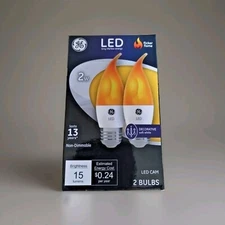 Light Bulbs Flicker Flame GE LED Low Energy Non Dim 15 Lumens soft white 2 Watt
