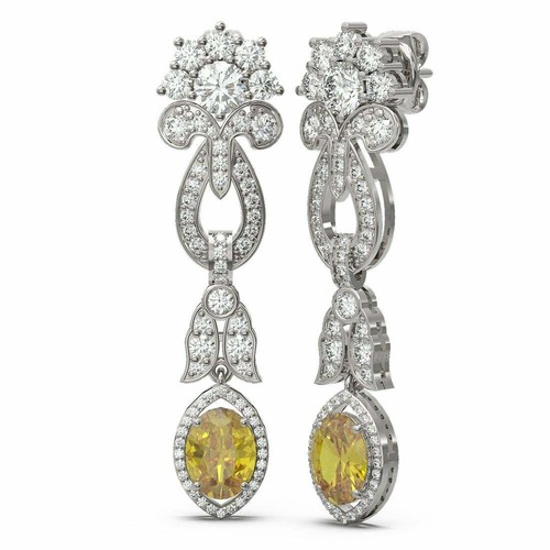 Oval Cut 2.96CT Canary Yellow Citrine & Bright White CZ Engagement Women Earring - Picture 2 of 5