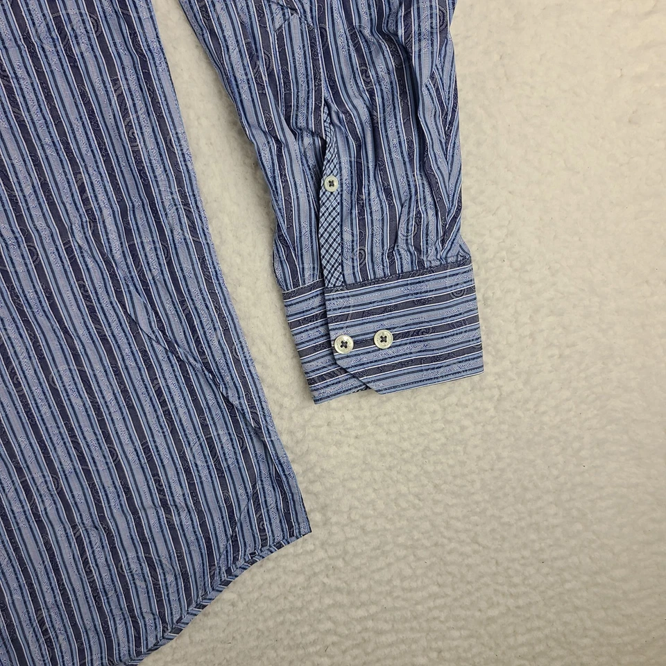 Camisa Bugatchi Uomo Para Hombres 2XL XXL Azul Rayas Cachemira Calce Clásico Abotonada Foto 2 de 4