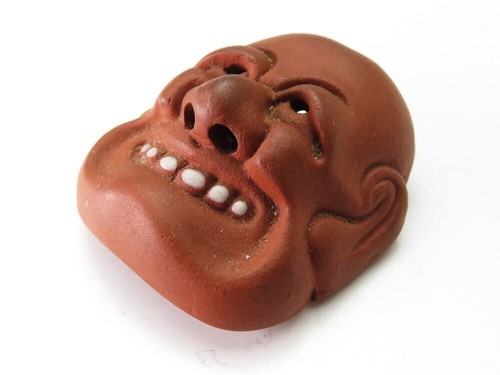 Japan Antike Netsuke Omen Maske Chuckle Inro Ojime Sagemono Meiji Original - Bild 3 von 8