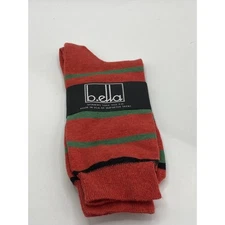 B.ELLA Women's Orange-Green Striped Cotton-Blend Taryn Crew Socks SZ OS