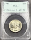 1939 Washington Quarter 25c - PCGS MS66 - OGH Rattler Holder Early Cert