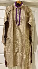Indian Pakistani Men  s Kurta 42 Gold With Purple Pajama