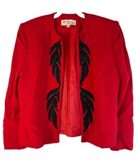 Vintage 80s Adolph Schuman Lilli Ann Blazer Jacket Embellished Red Wool