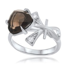 Smoky Quartz Gemstone 925 Sterling Silver Ring Rhodium Plated Size 8 4107