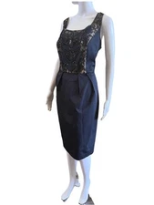City Chic Size 12 Party Dress Navy Blue With Black Lace Knee Length Bust 42” EUC