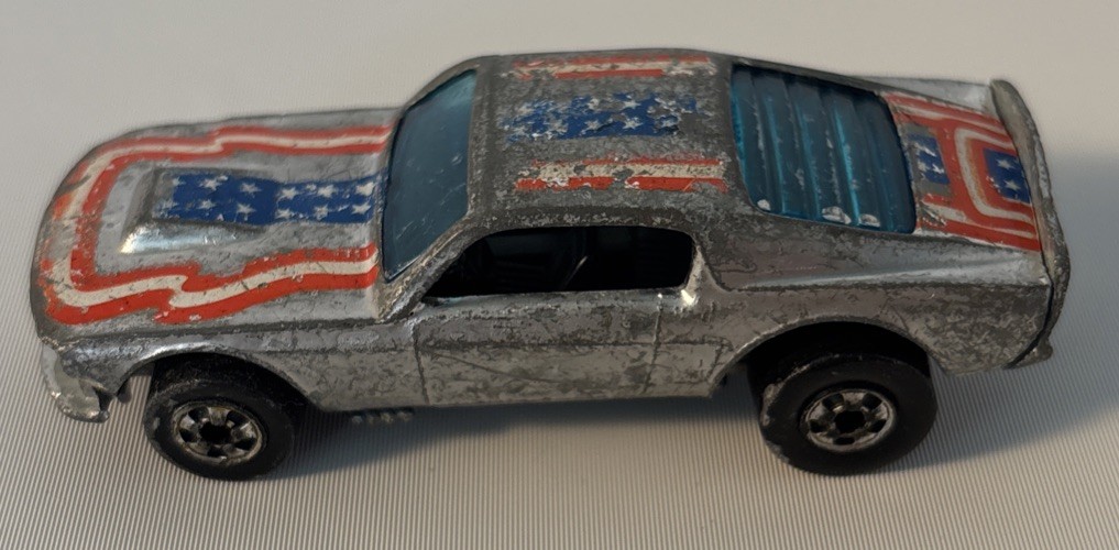 Hot Wheels 1974 Blackwall Silver Mustang Stocker Chromes Die-Cast Stars/Stripes