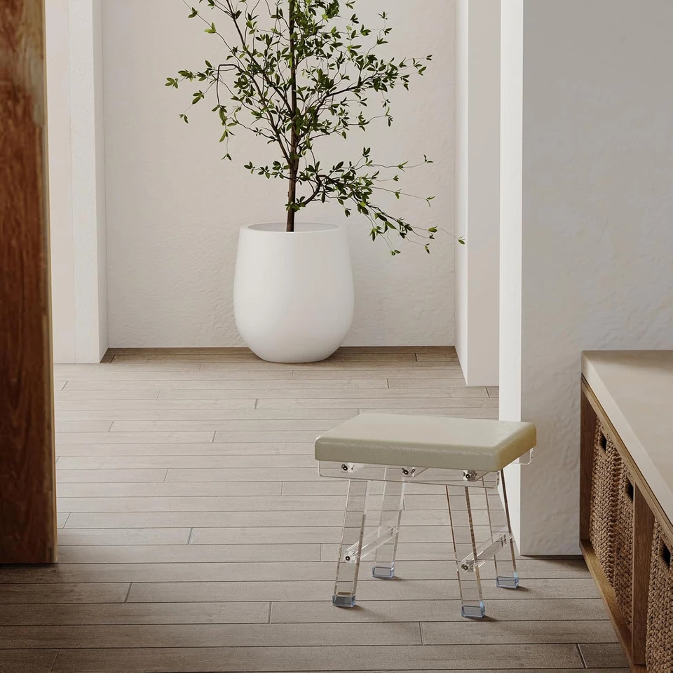 Reposapiés acrílico otomano - pequeño rectangular otomano con imitación de cuero - sofá Foo Foto 2 de 4