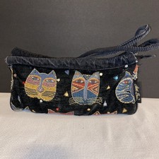Vtg Laurel Burch Cat Tapestry Woven Handbag S...