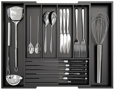 Bamboo Kitchen Silverware Drawer Organizer - Expandable Wood Utensil Holder w...