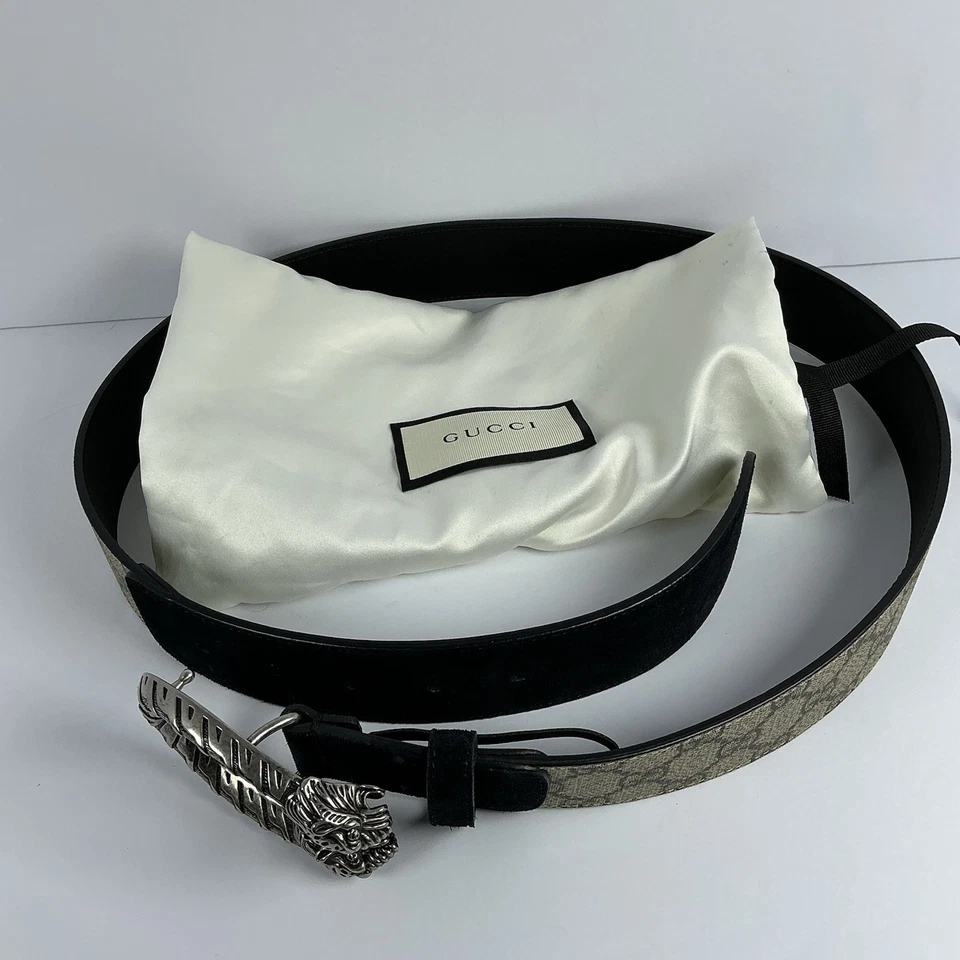 正品古驰 Supreme Dionysus 女式帆布腰带,双虎头,90 厘米 — 第 2/4 张图片