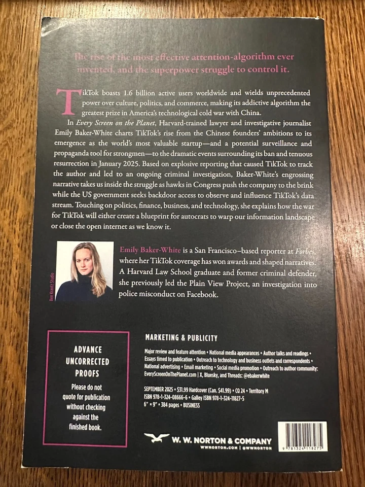 ARC Every Screen on the Planet: The War over Tiktok by Emily Baker-White 2025 PB - Image 2 of 4