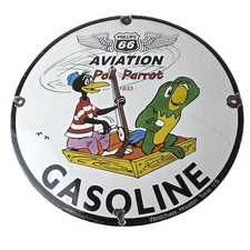 Vintage Phillips 66 Sign - Porcelain Poll Parrot Aviation Gas Pump Plate Sign