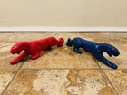Vintage Haeger Pottery RARE! Red & Blue Ceramic Stalking Panther Jaguar Pair MCM