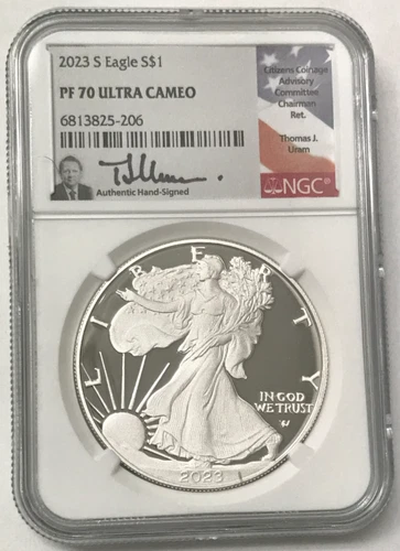 2023-S $1 1oz .999 Silver Eagle Proof Signed Thomas Uram NGC PF70 Ultra Cameo