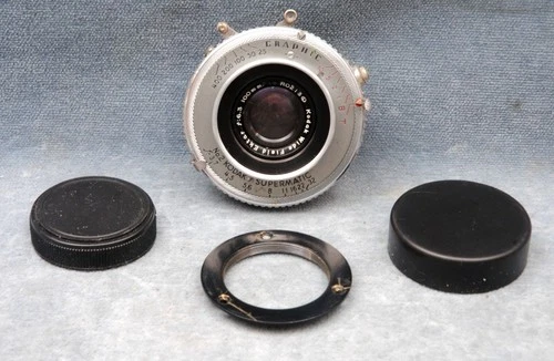VINTAGE KODAK 100MM F6.3 WIDE FIELD EKTAR 4X5 LENS WITH MOUNTING RING & CAPS